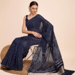 Semi Kanjivaram Navy Blue Saree – Semi Cotton Silk with Heavy Jari Weaving Pallu and Contrast Printed Body 4 1001 10 5 11zon