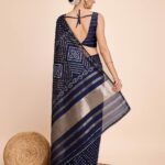 Semi Kanjivaram Navy Blue Saree – Semi Cotton Silk with Heavy Jari Weaving Pallu and Contrast Printed Body 5 1001 12 3 11zon