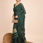 Semi Kanjivaram Green Saree – Semi Cotton Silk with Heavy Jari Weaving Pallu and Contrast Printed Body 5 10013