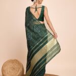 Semi Kanjivaram Green Saree – Semi Cotton Silk with Heavy Jari Weaving Pallu and Contrast Printed Body 3 10015